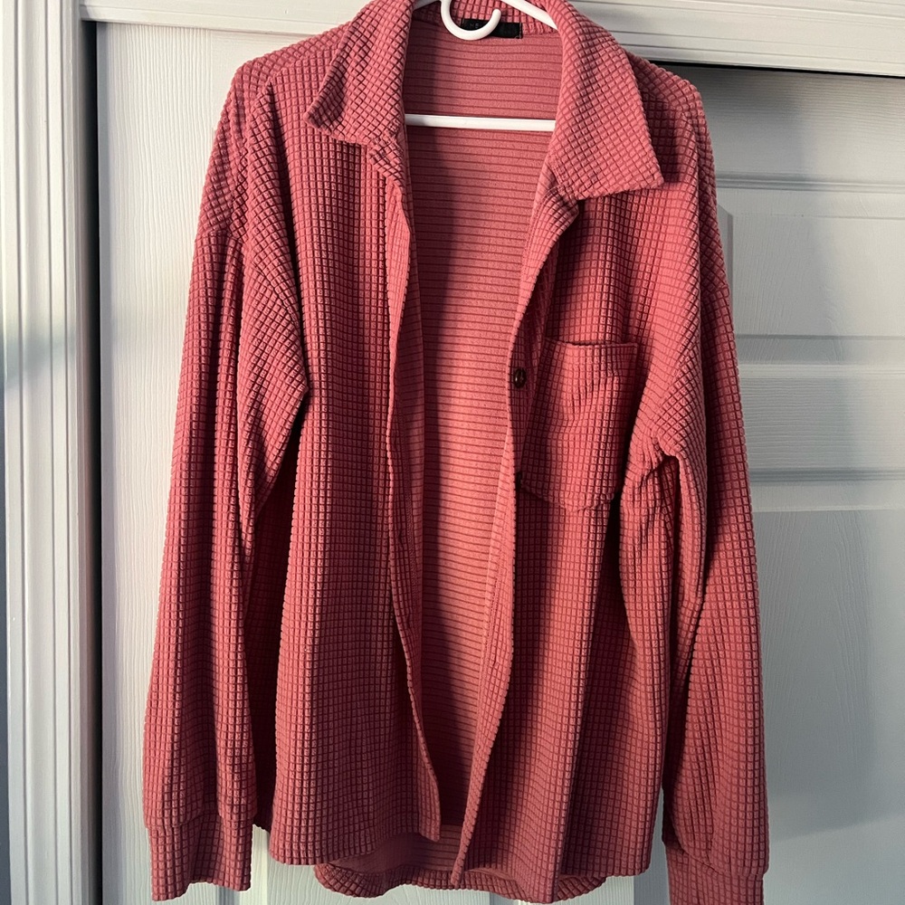 Red Textured Button-Up Shirt
